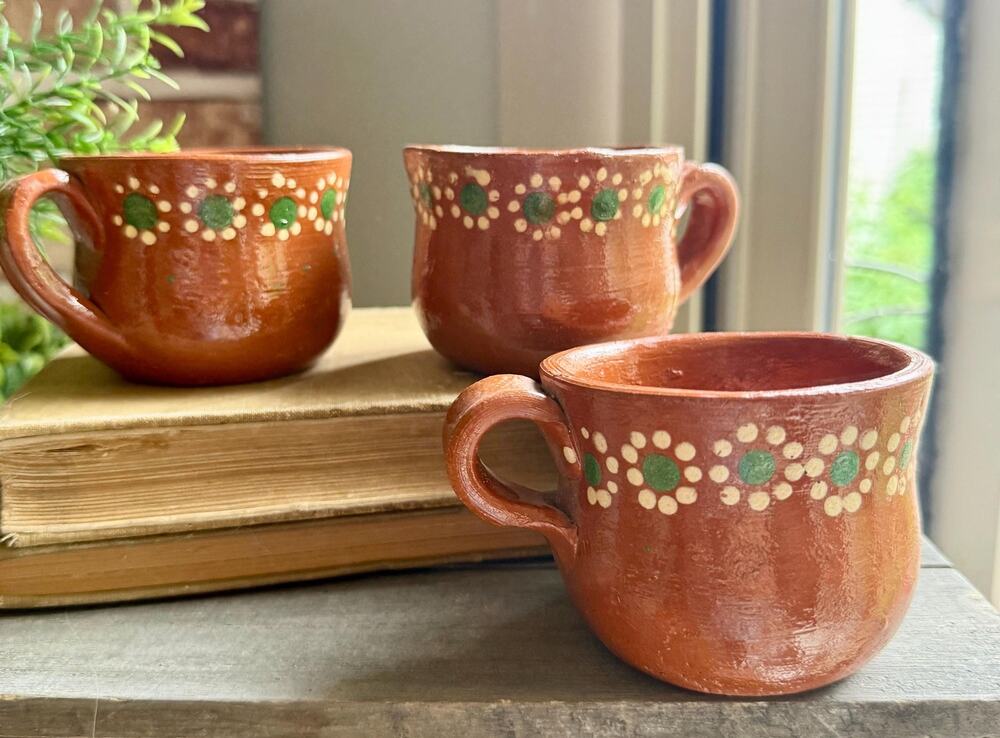 Mexican Barro Clay Mugs | Vintage Hand Painted Terracotta Jarritos